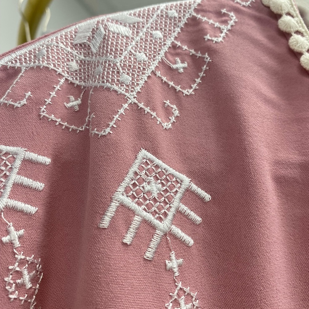 Pink Embroidered Kaftan with Tassel Tie - Picture 3 of 5